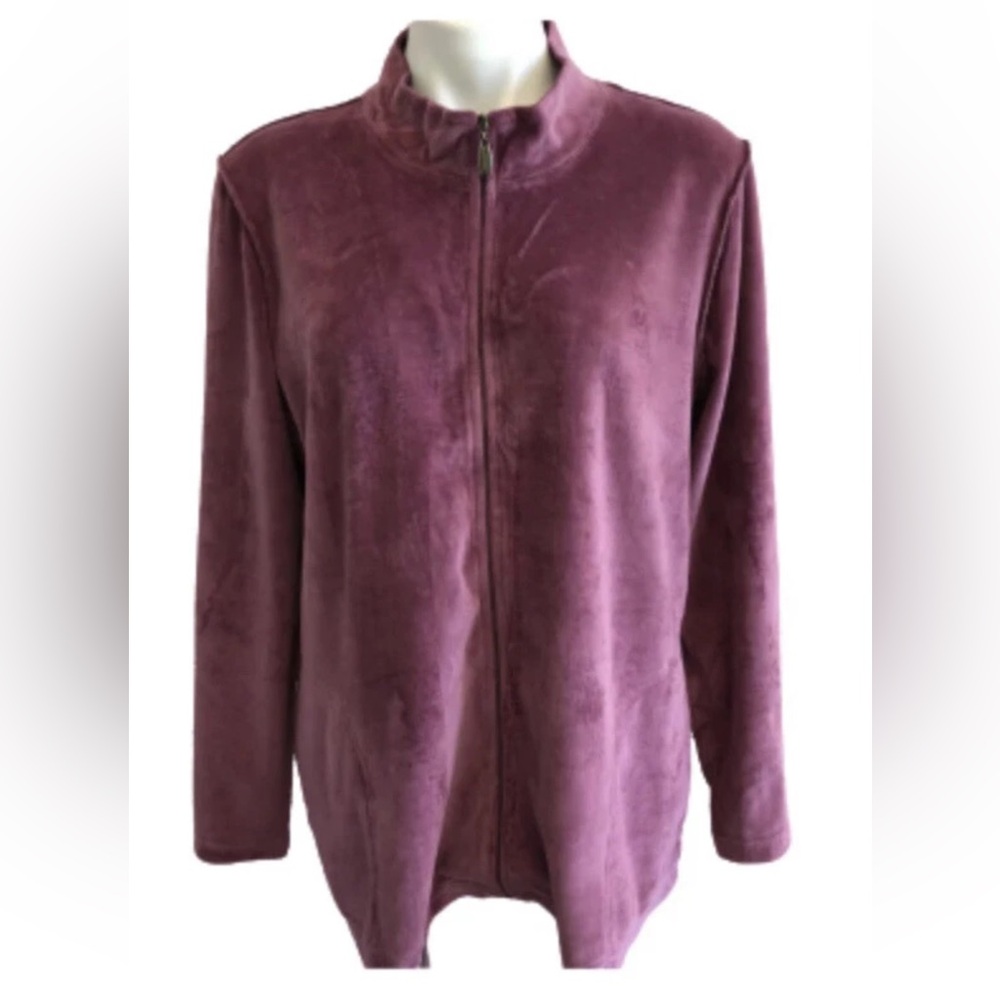Carole Hochman QVC Velour Jacket  Size Large Purple Terry Zip Up Loungewear NWT